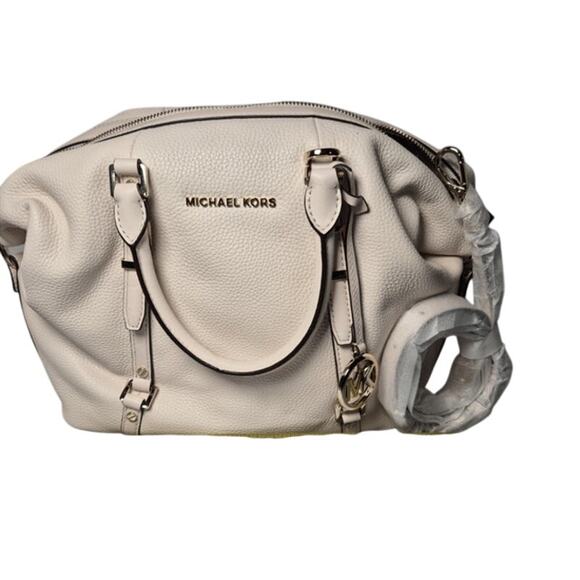 NEW Michael Kors Soft White Pebbled Leather Satchel Handbag with Gold Hardware - Picture 2 of 8